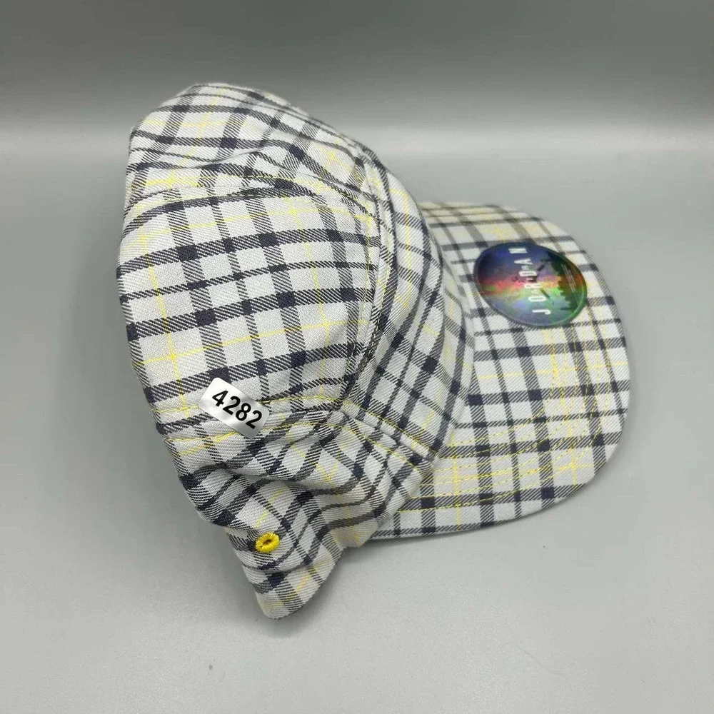 Air Jordan 5 Panel Hat Men Black Yellow Plaid Jumpman Strap Back Cap New‎